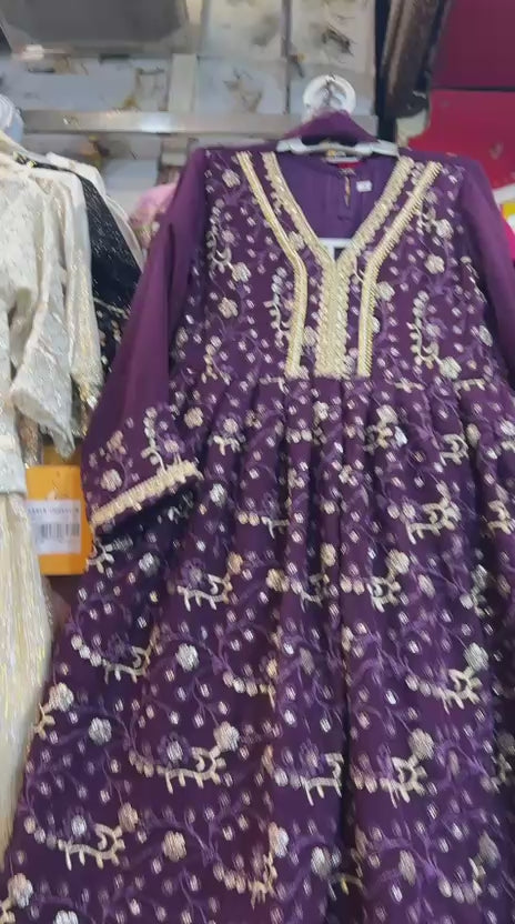 Purple Chiffon Computer Embroidered Frock