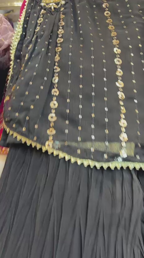 Black Embroidered Peplum Style Plazo Suit